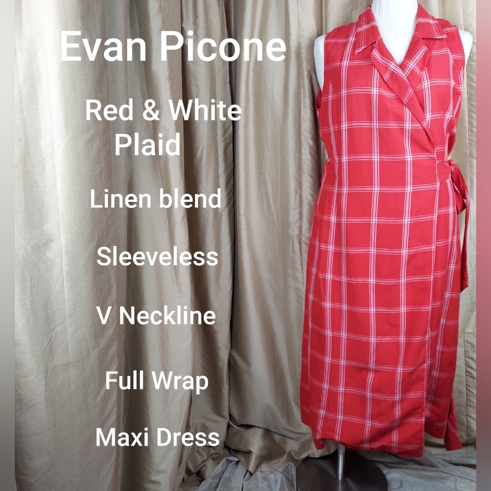 Evan Picone red linen blend wrap dress size 16